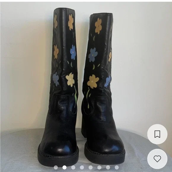 Vintage Skechers Knee High Platform Chunky Combat Boots with flowers - Picture 8 of 9